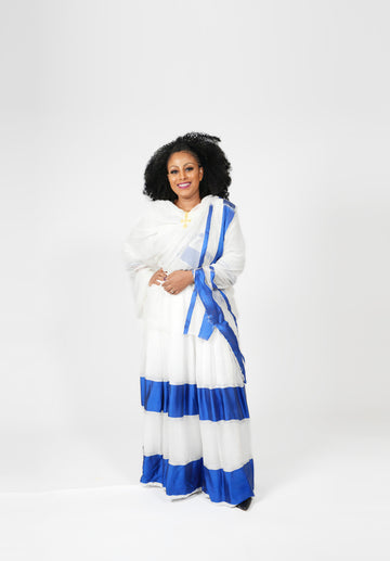 Blue Ethiopian and Eritrean traditional dress|kamis|zuria - Shop Kemis