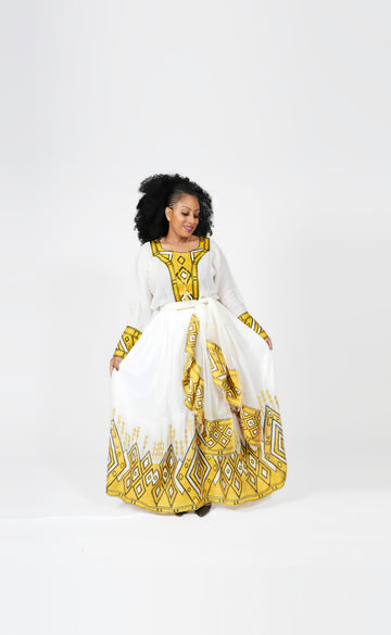 Yellow Ethiopian traditional dress |zuria|kamis - Shop Kemis