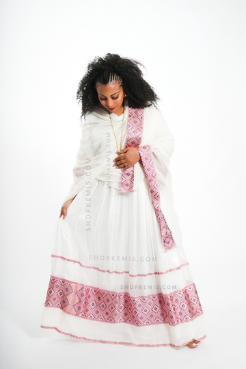 Pink Traditional Habesha Kemis Dress/Zuria - Shop Kemis